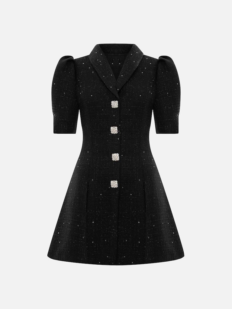 Твидовое платье мини с акцентными пуговицами