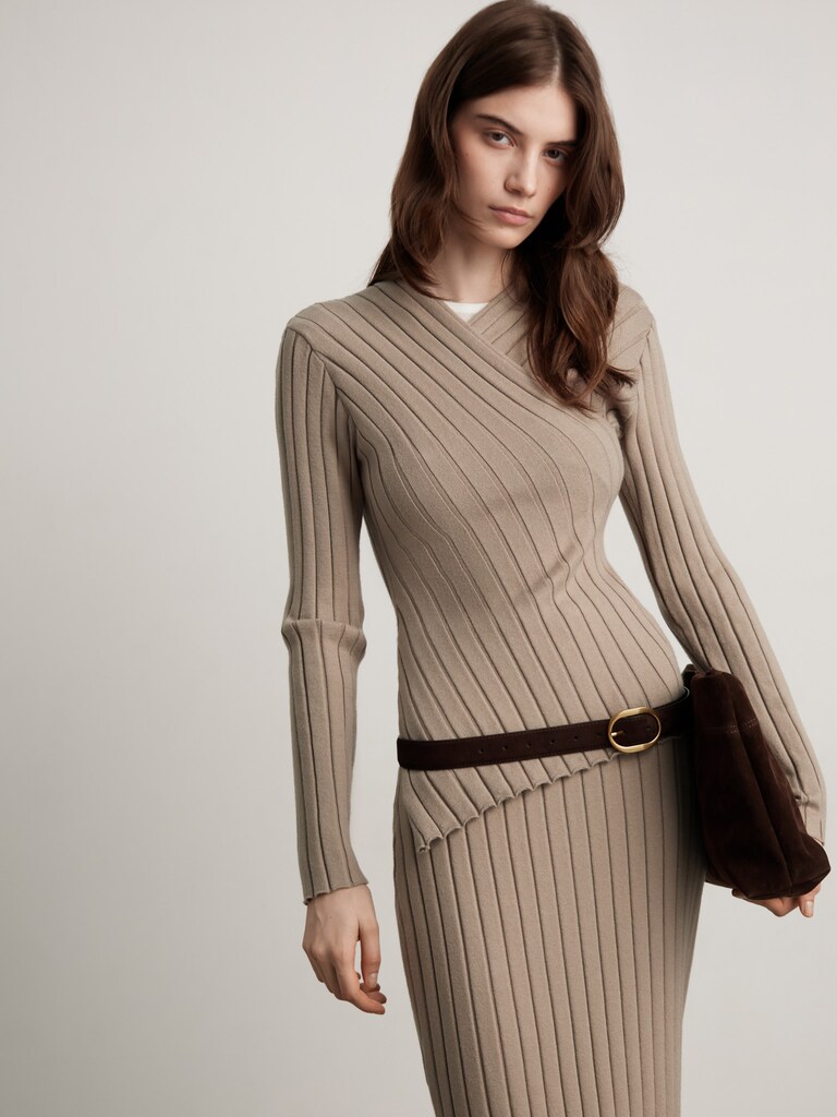 Ribbed jumper with a wrap imitation 