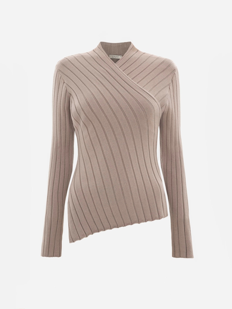 Ribbed jumper with a wrap imitation