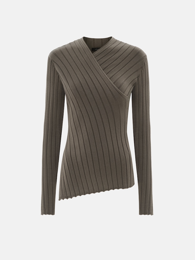 Ribbed jumper with a wrap imitation