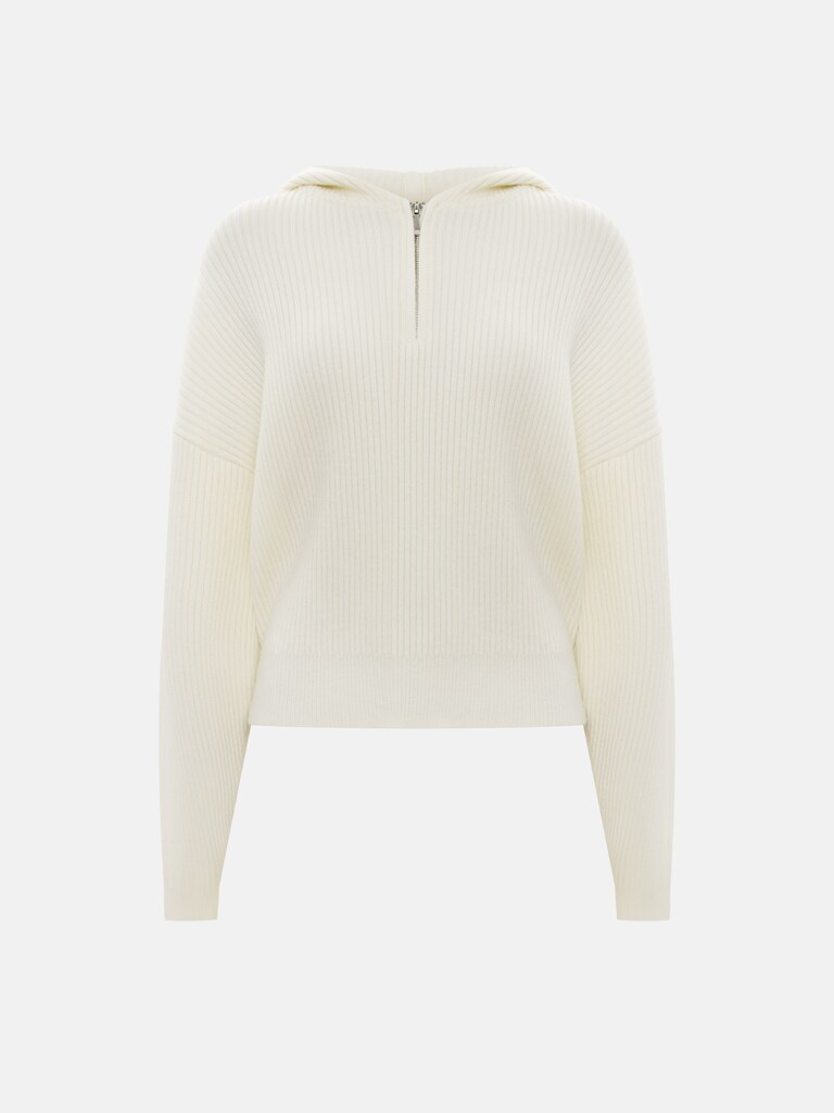 Свободный вязаный джемпер в рубчик с капюшоном