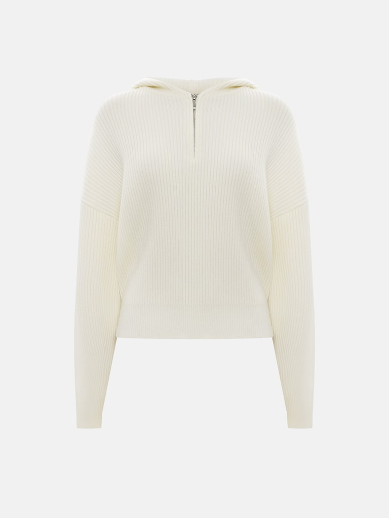 Свободный вязаный джемпер в рубчик с капюшоном