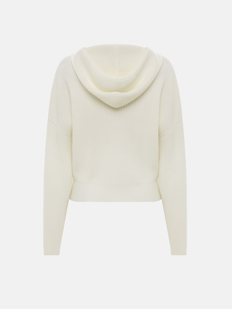 Свободный вязаный джемпер в рубчик с капюшоном