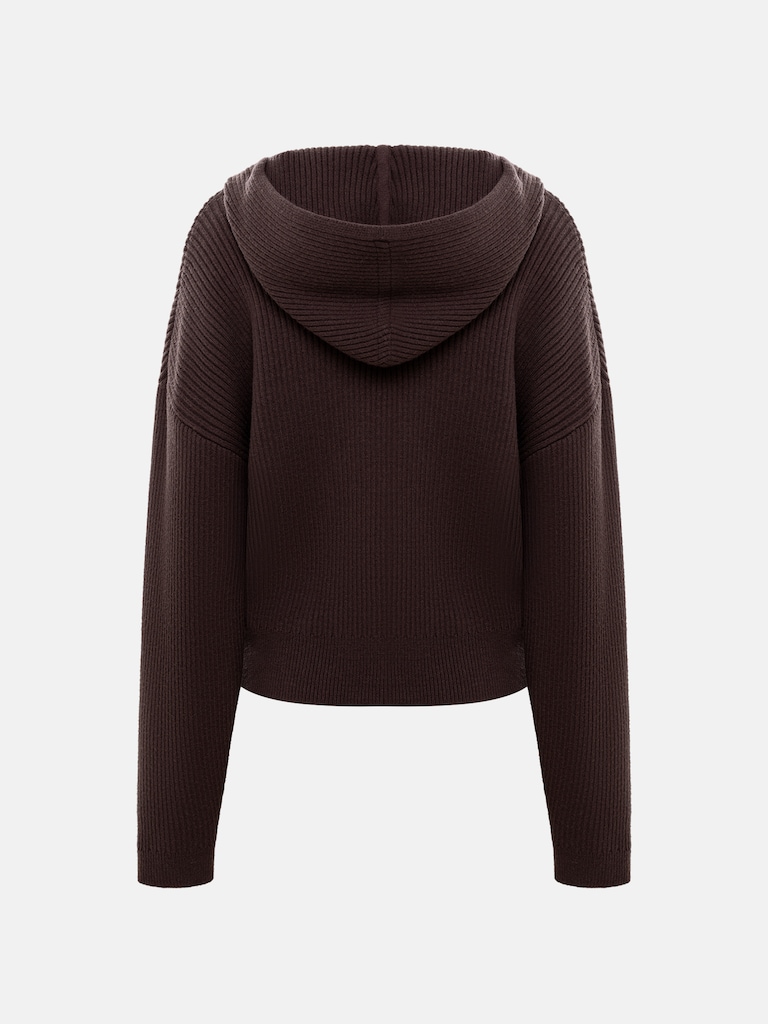 Свободный вязаный джемпер в рубчик с капюшоном