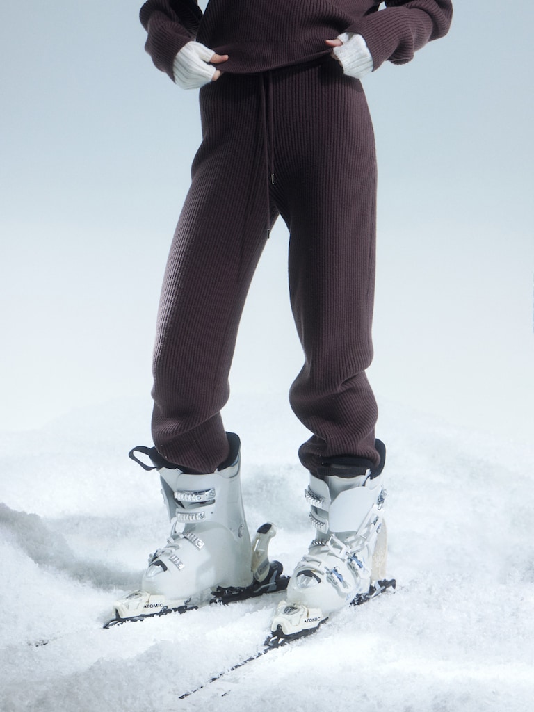 Straight-cut rib-knit trousers