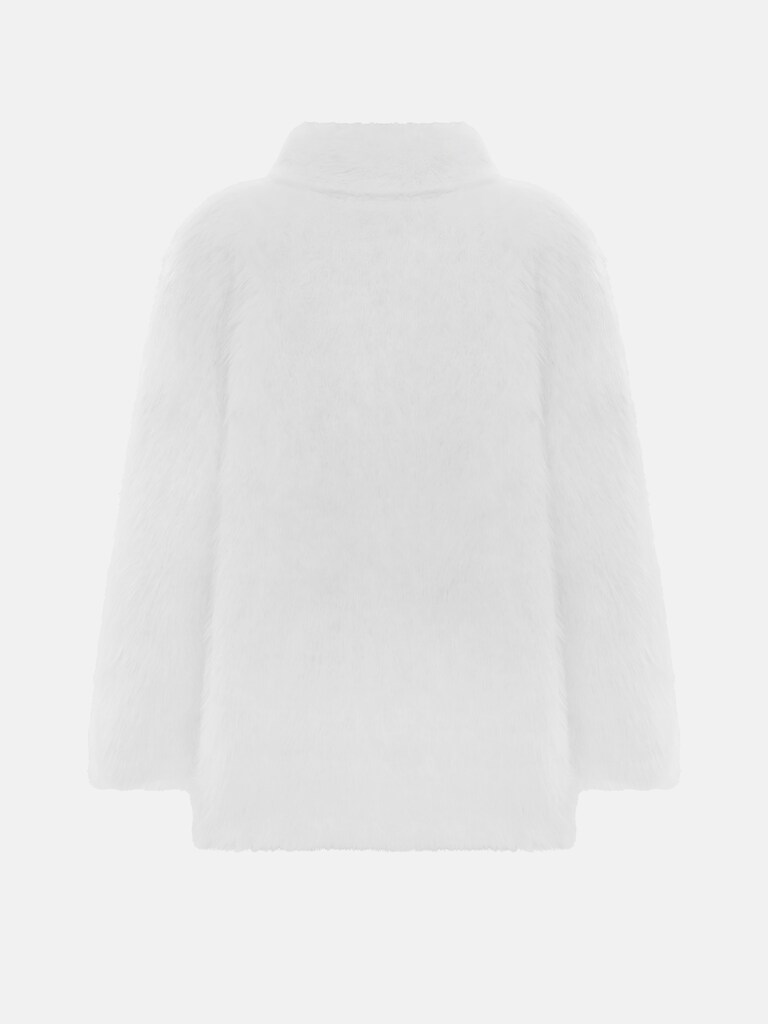 Short loose-fitting eco-fur coat with stand-up collar