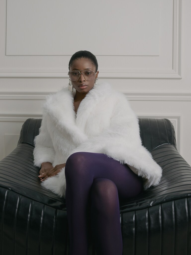 Экошуба свободного кроя с воротником-стойкой