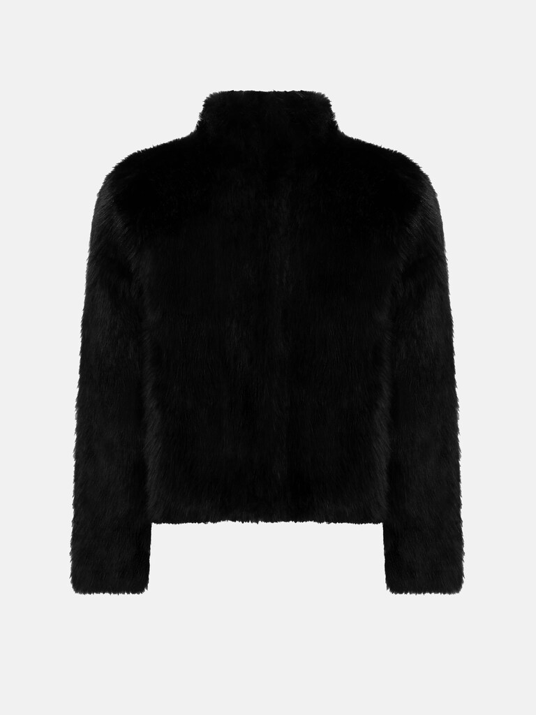 Kurzer Eco-Pelzmantel mit Reißverschluss und Stehkragen