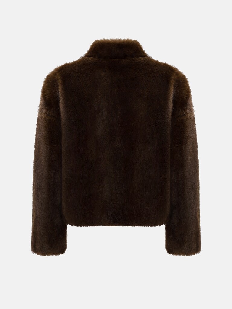 Kurzer Eco-Pelzmantel mit Reißverschluss und Stehkragen