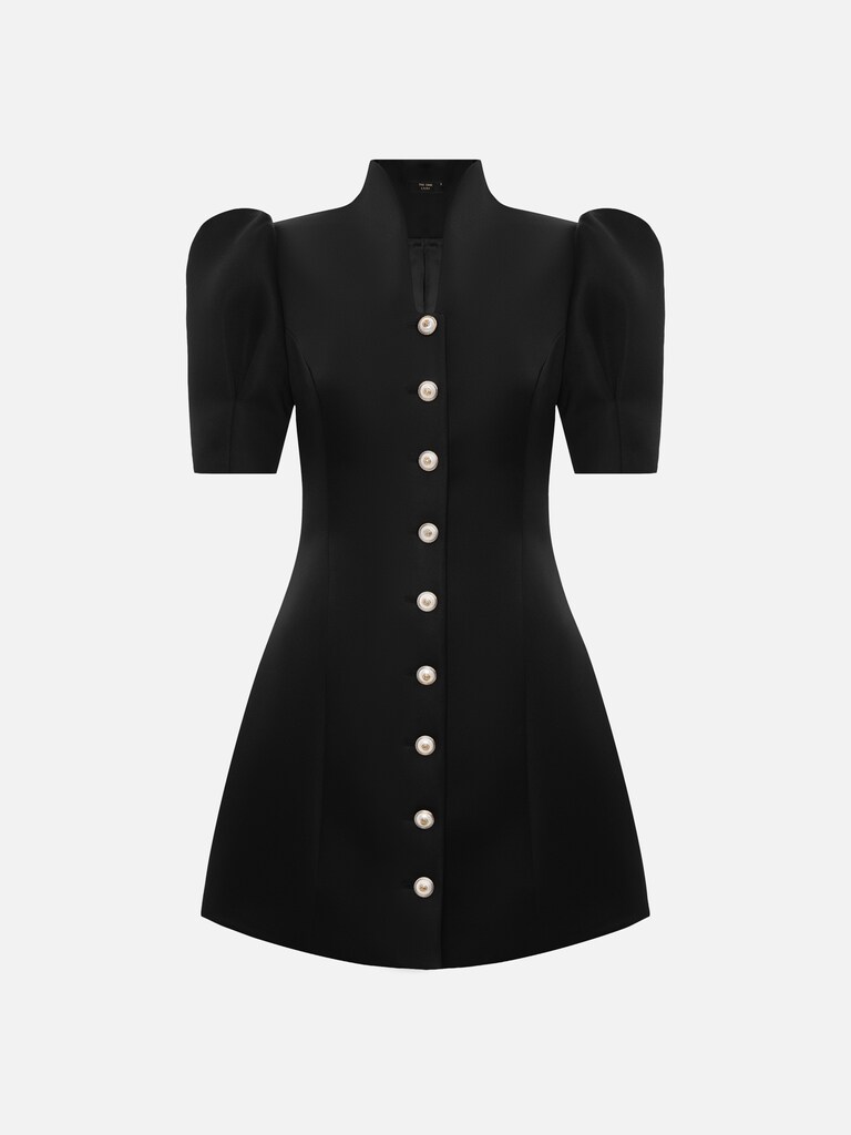 Smooth fabric mini dress with voluminous sleeves