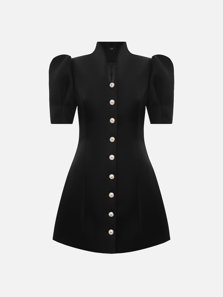 Платье мини из гладкой ткани с объемными рукавами