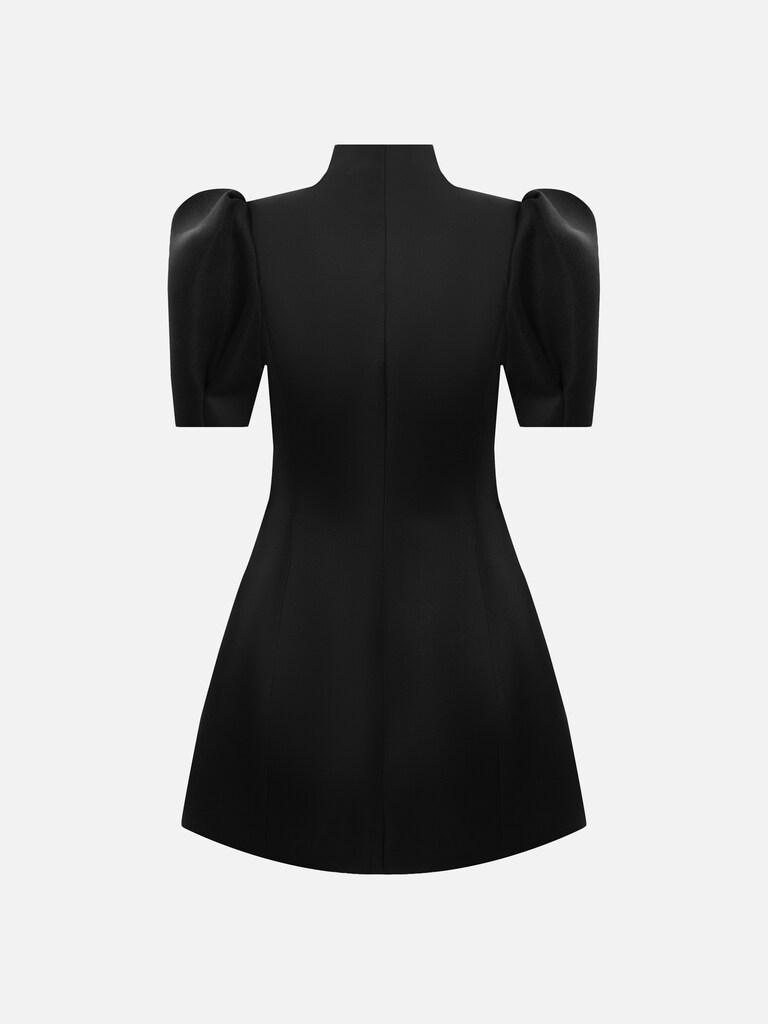 Smooth fabric mini dress with voluminous sleeves