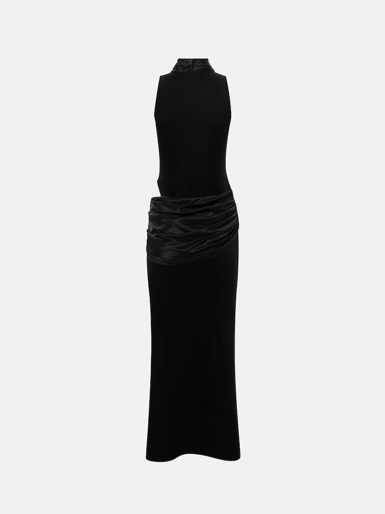 Maxi dress with satin skirt and side slit