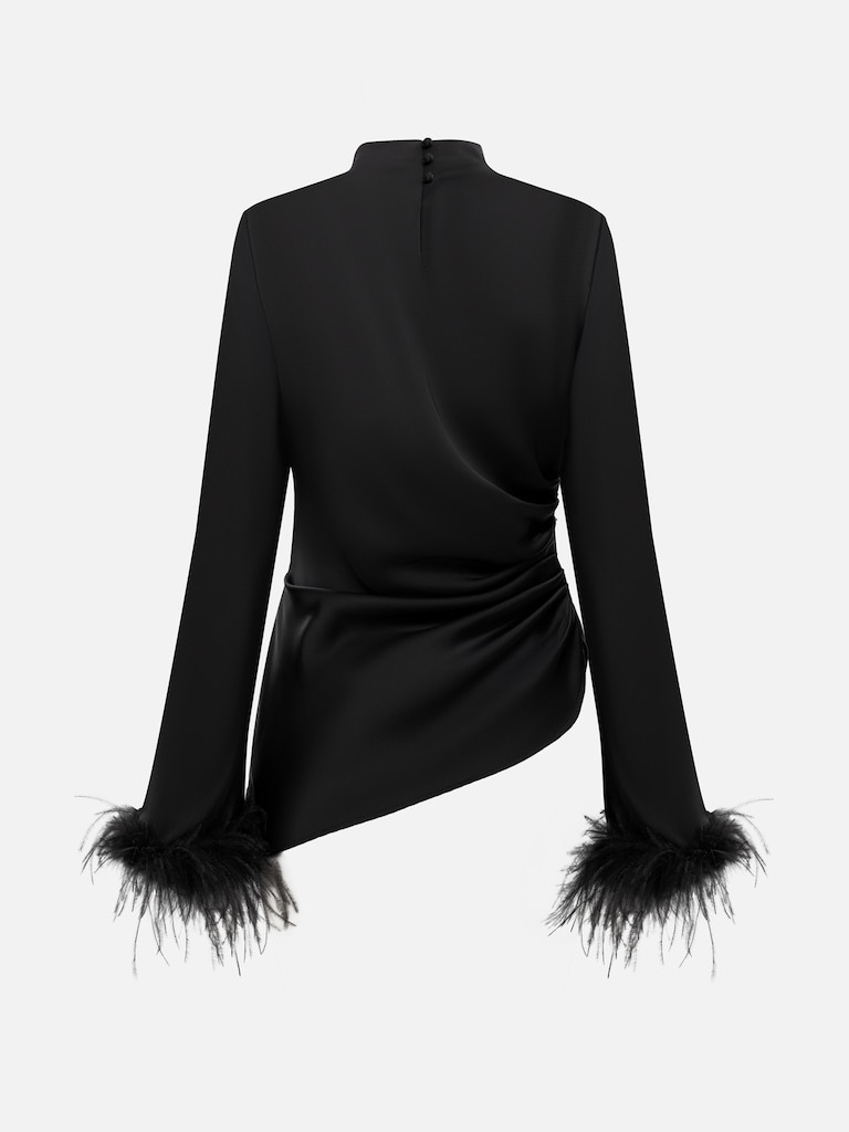 Блуза из сатина с перьями на манжетах