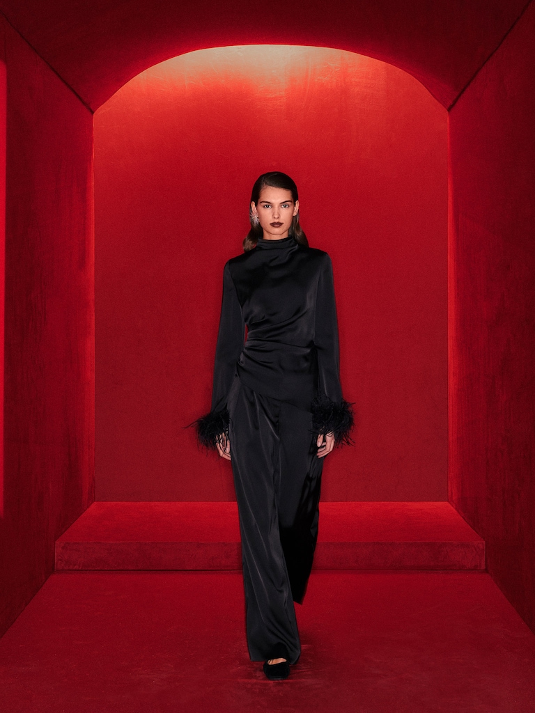 Satin palazzo trousers with pleats at the waist