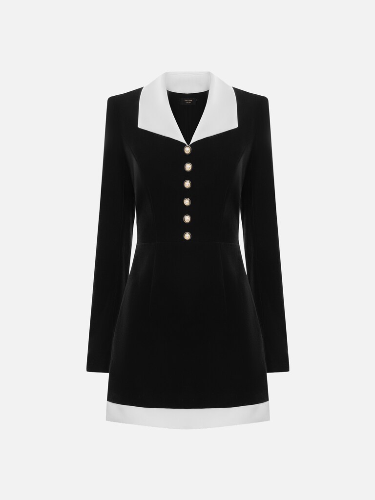 Mini dress with contrasting collar and large buttons