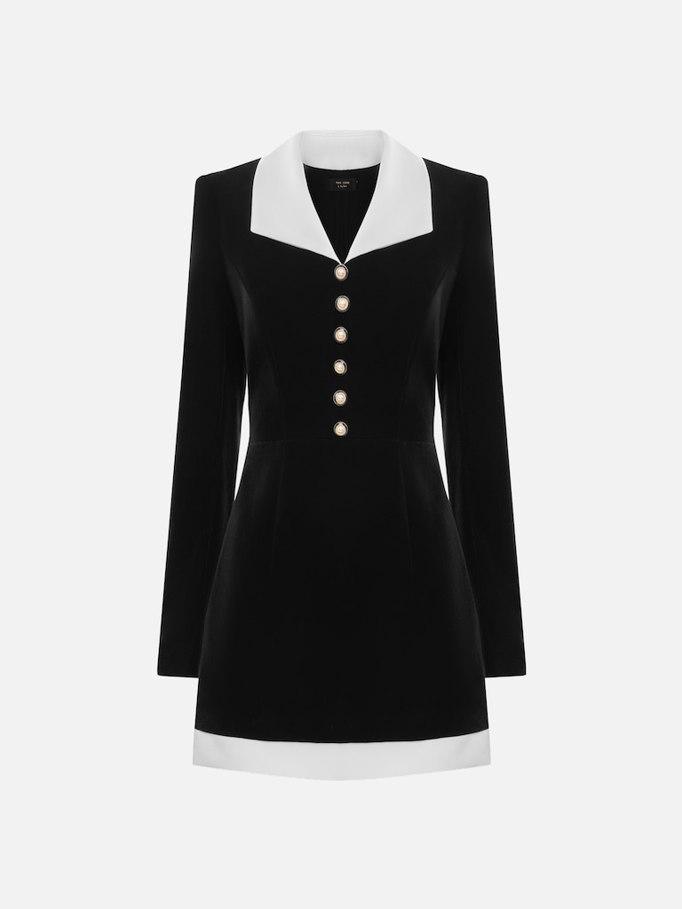 Платье мини с контрастным воротником и крупными пуговицами