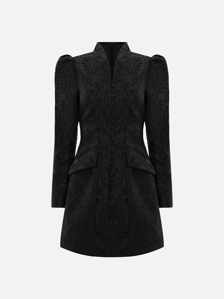 Fitted jacquard mini dress with accentuated shoulders