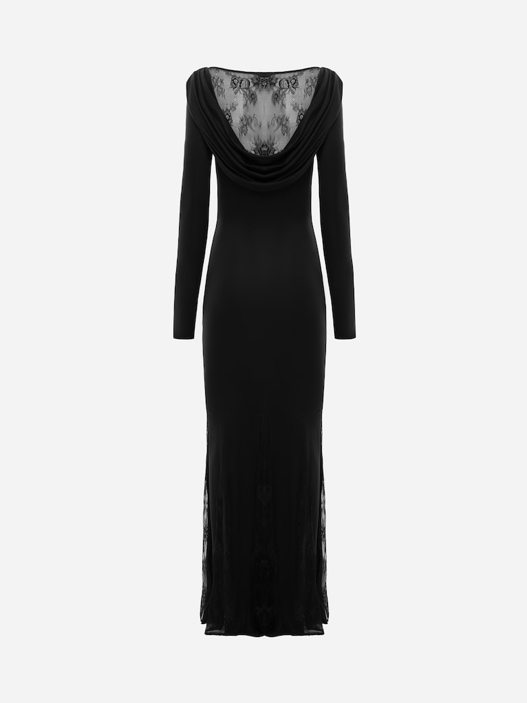 Трикотажное платье макси с кружевными вставками