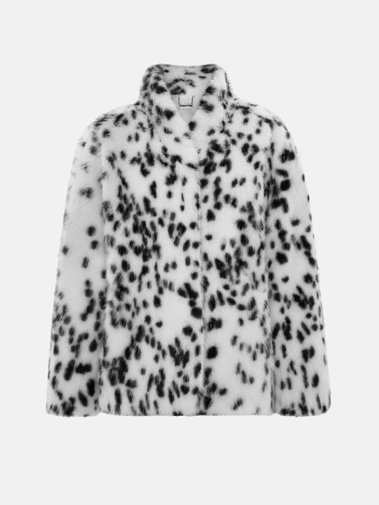 Short spotted eco-fur coat