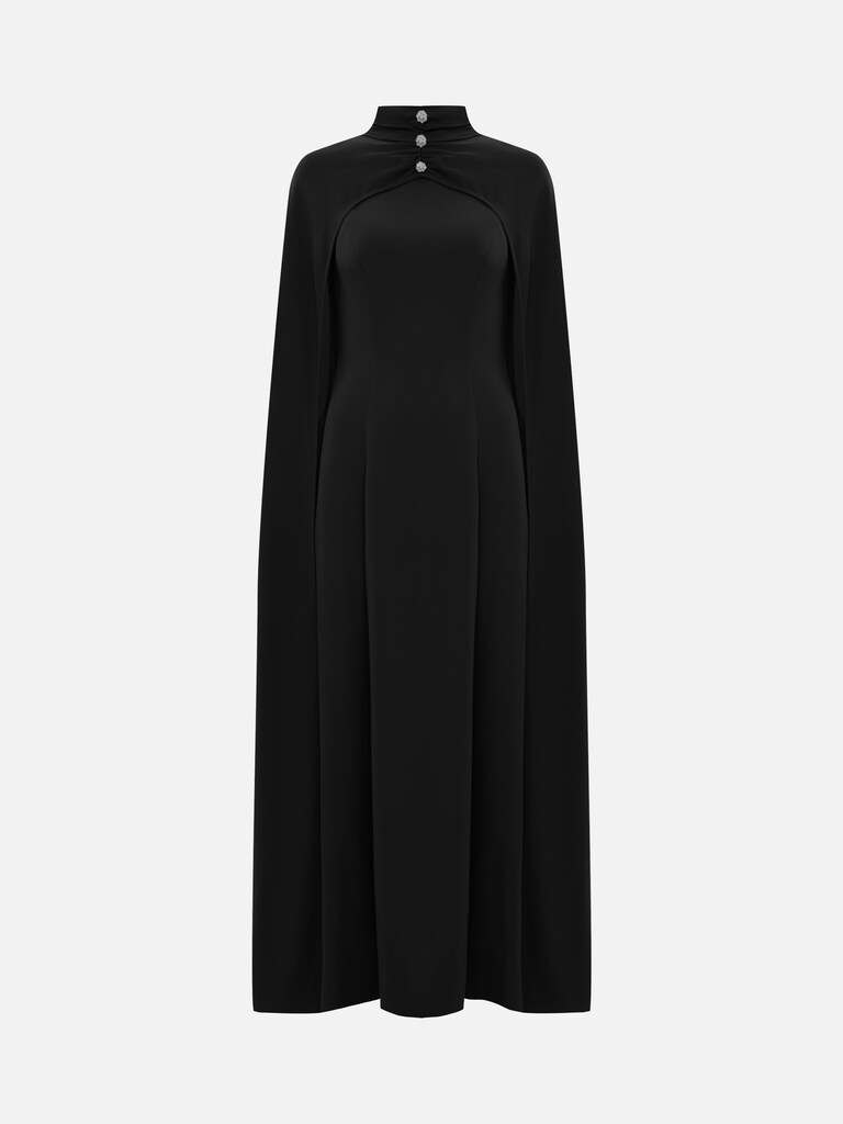 Fitted maxi dress with floor-length cape