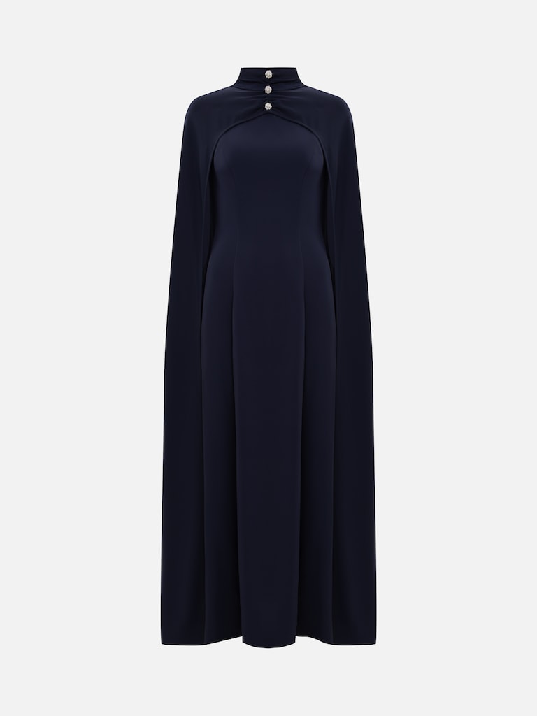 Fitted maxi dress with floor-length cape