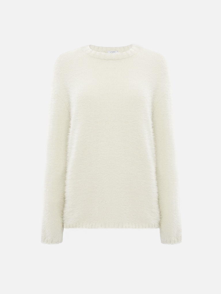 Свитер из пушистого трикотажа с деталями в рубчик