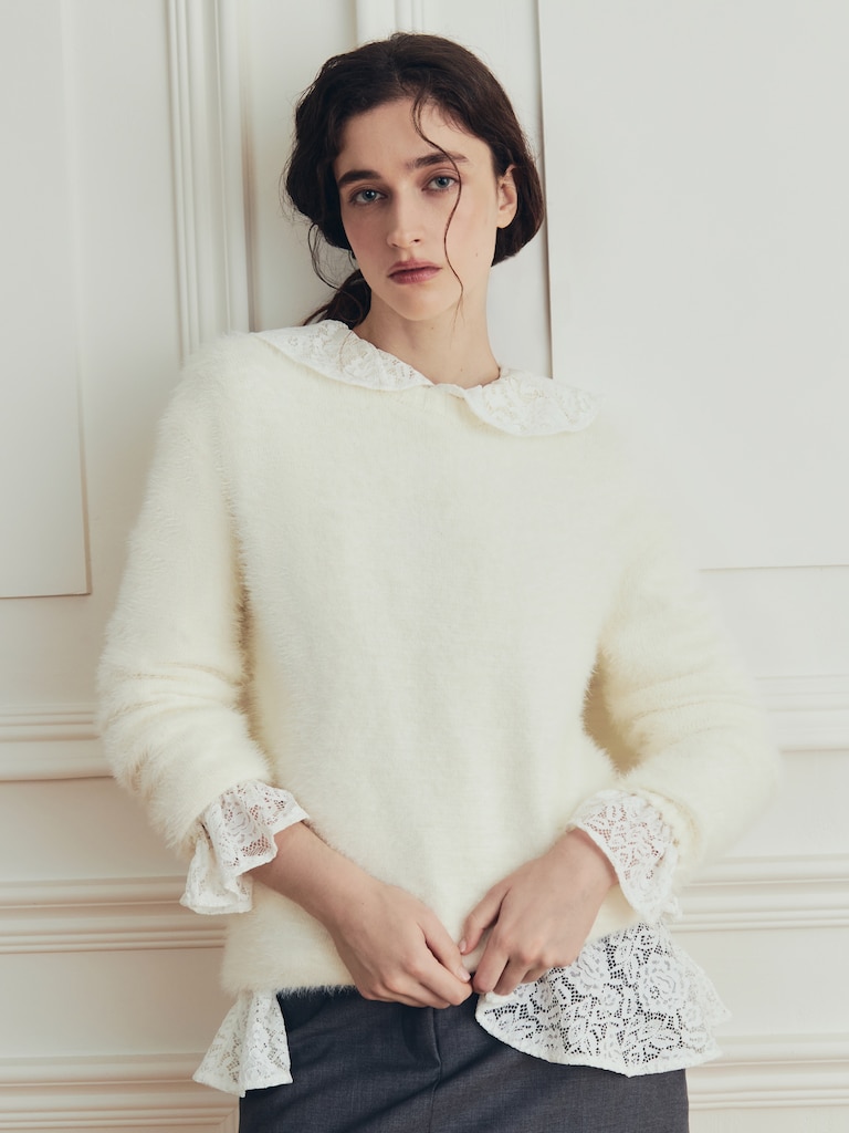 Свитер из пушистого трикотажа с деталями в рубчик