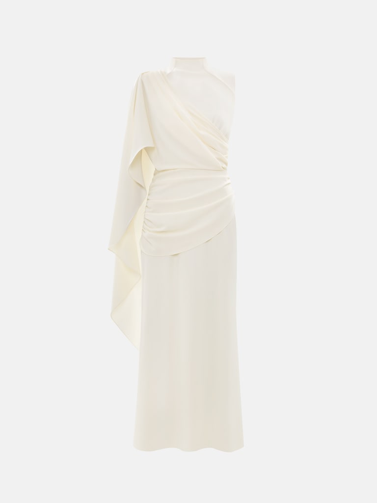 Maxi dress with one-shoulder draping