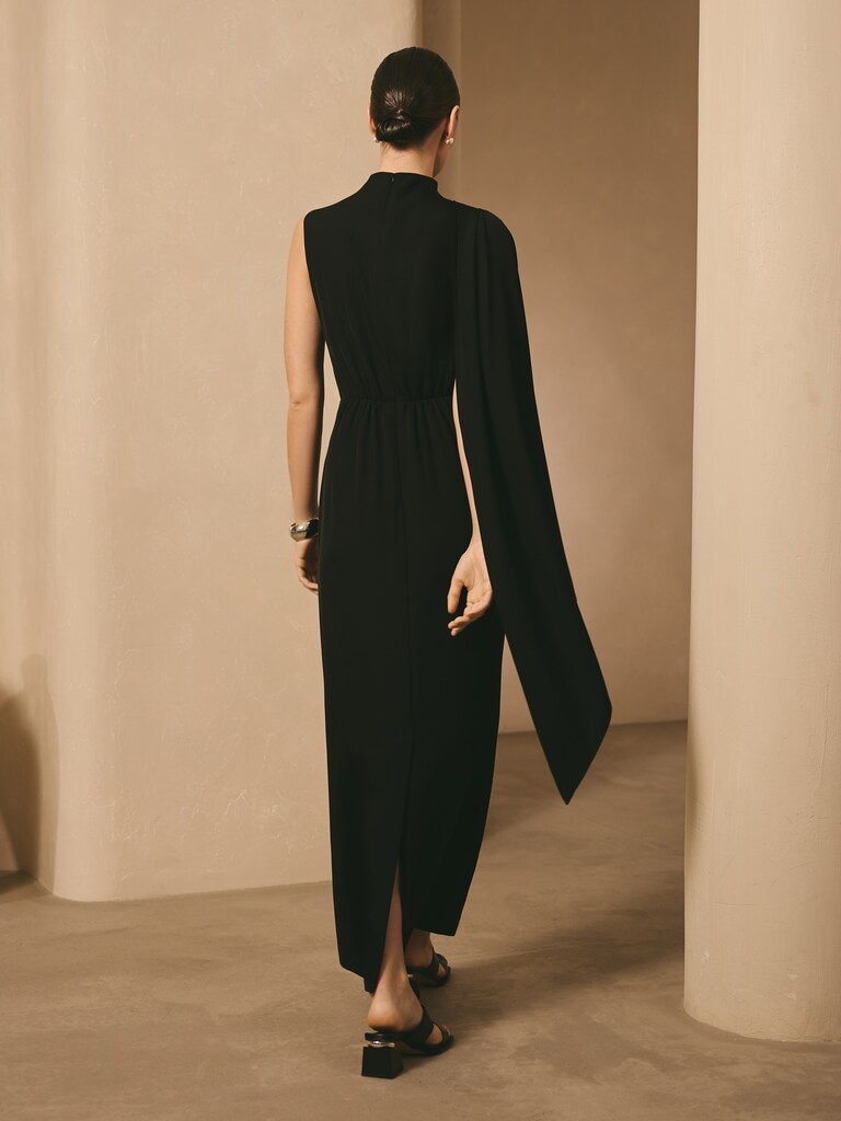 Maxi dress with one-shoulder draping