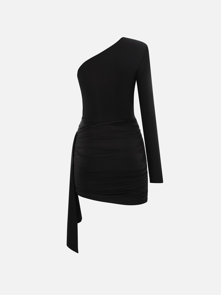One-shoulder jersey mini dress with draped waist