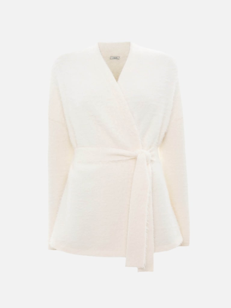 Кардиган на запах с поясом из пушистого трикотажа