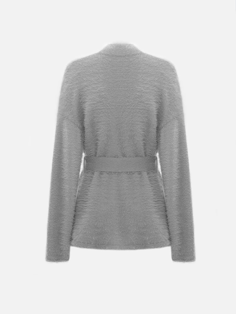 Кардиган на запах с поясом из пушистого трикотажа