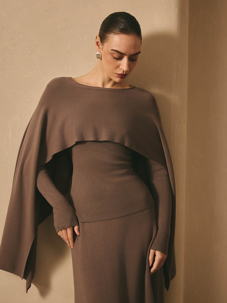 Viscose jumper with long cape