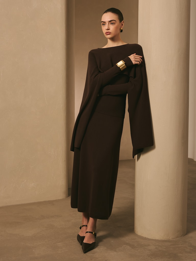 Viscose flared midi skirt