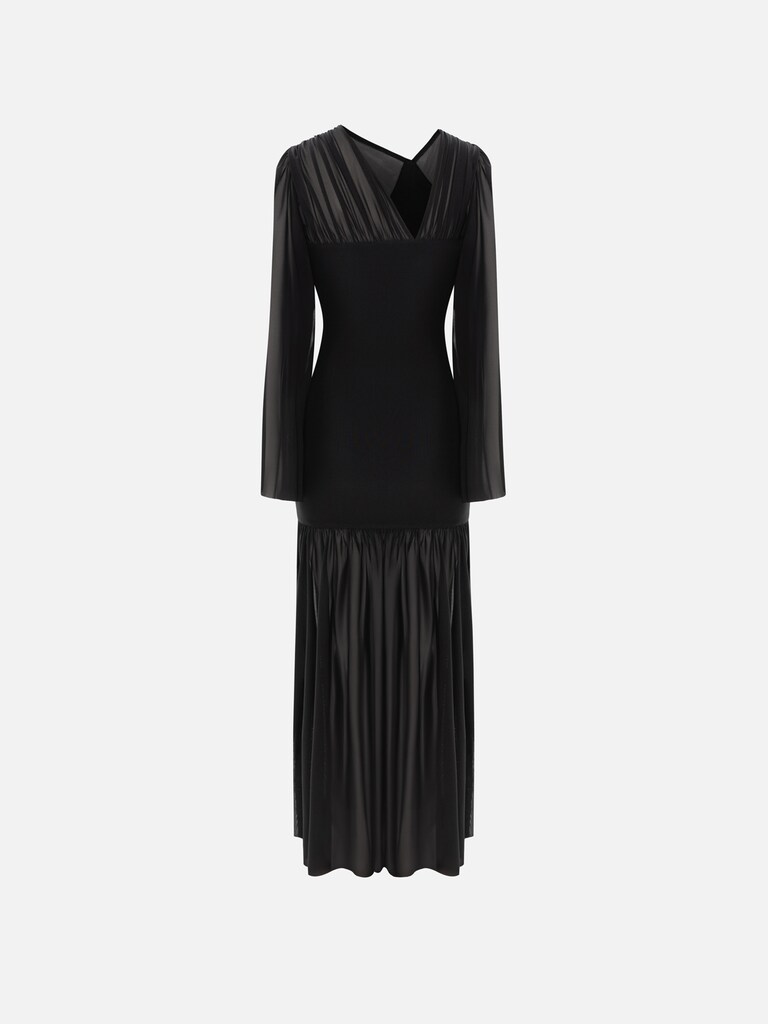 Maxi dress with semi-transparent sleeves and skirt