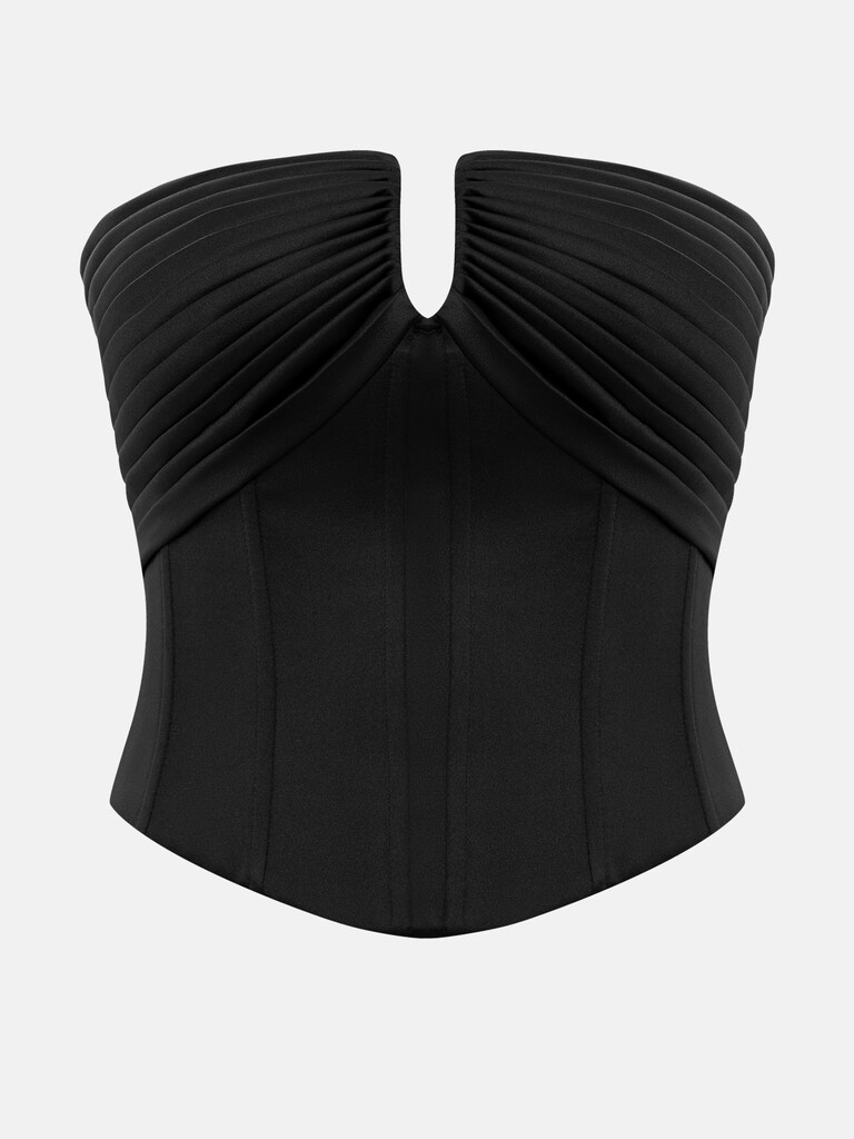 Satin corset with small chest pleats