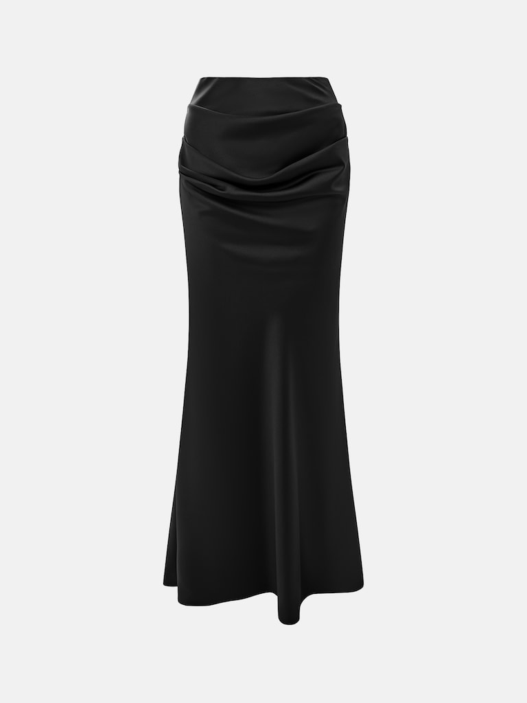 Юбка макси из сатина с драпировкой на бедрах