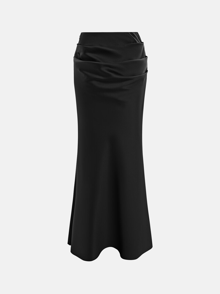 Юбка макси из сатина с драпировкой на бедрах