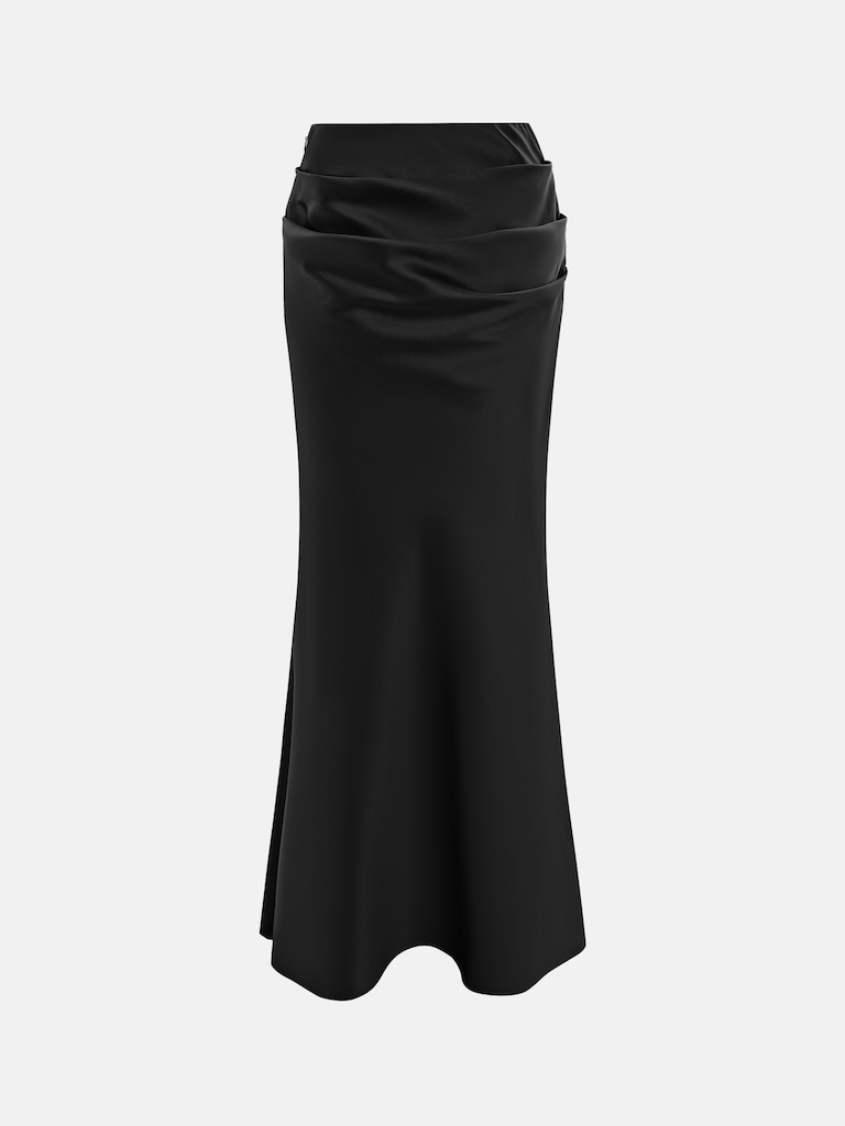 Юбка макси из сатина с драпировкой на бедрах