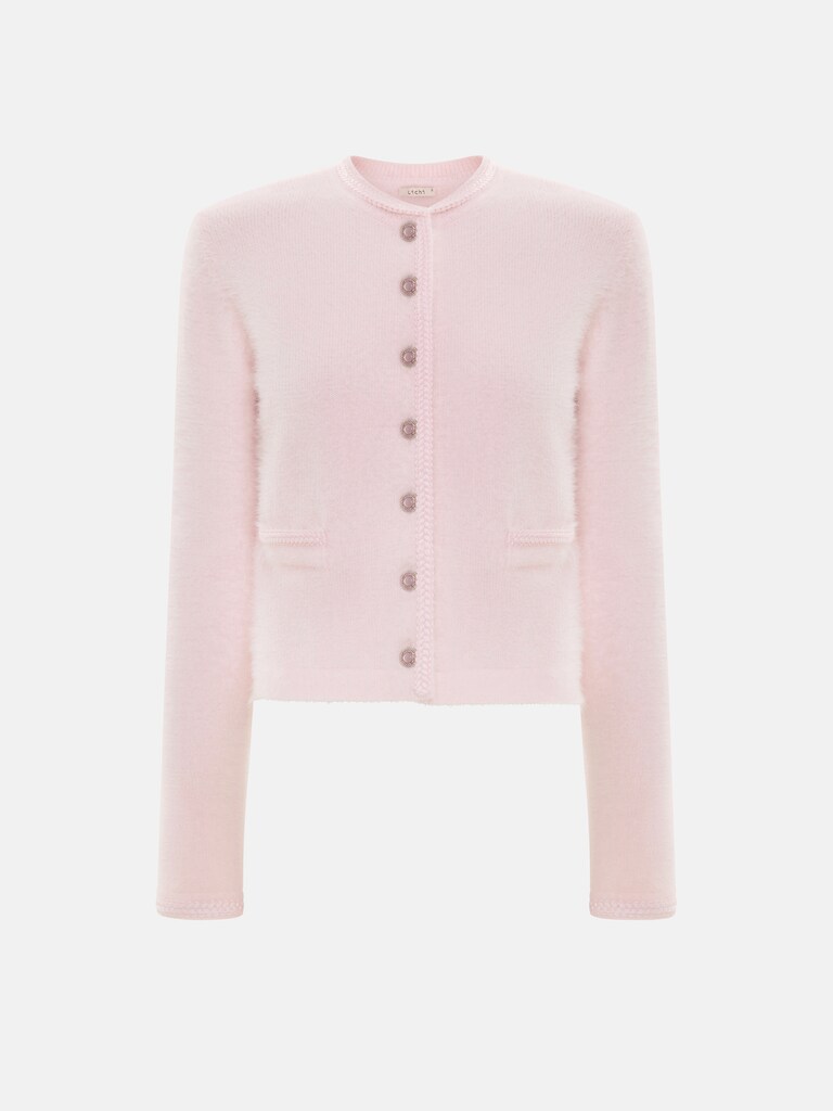 Jersey cardigan with fluffy pile