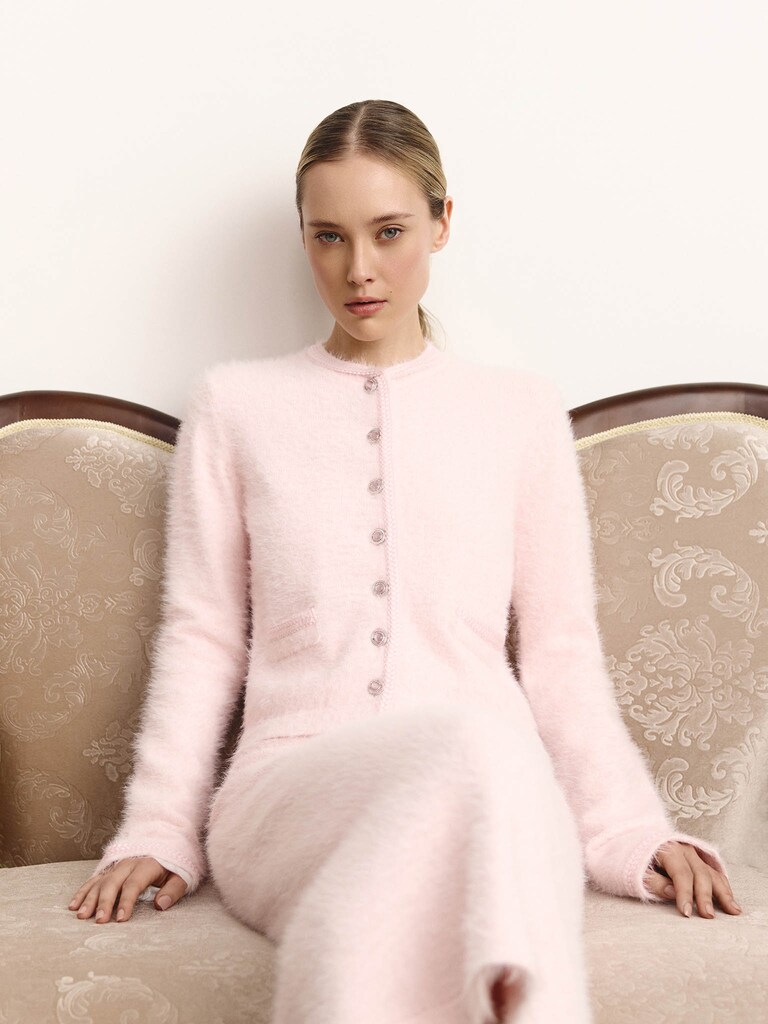 Jersey cardigan with fluffy pile