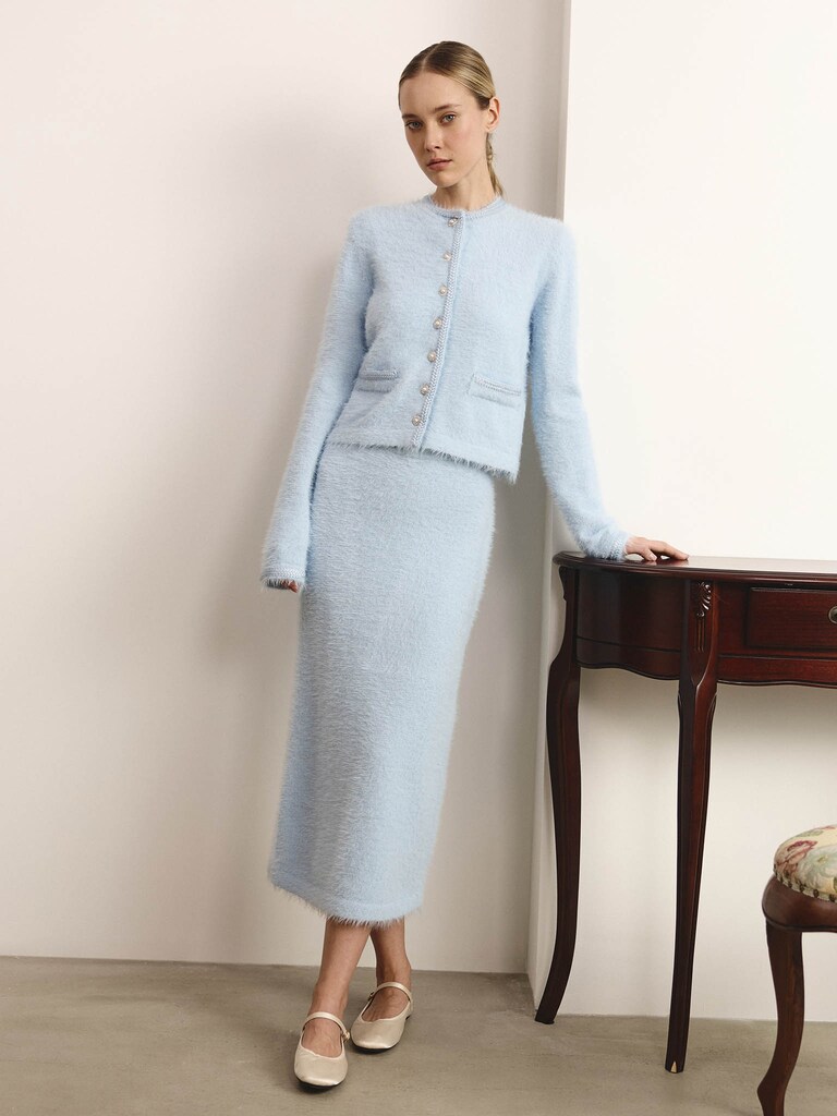 Jersey cardigan with fluffy pile