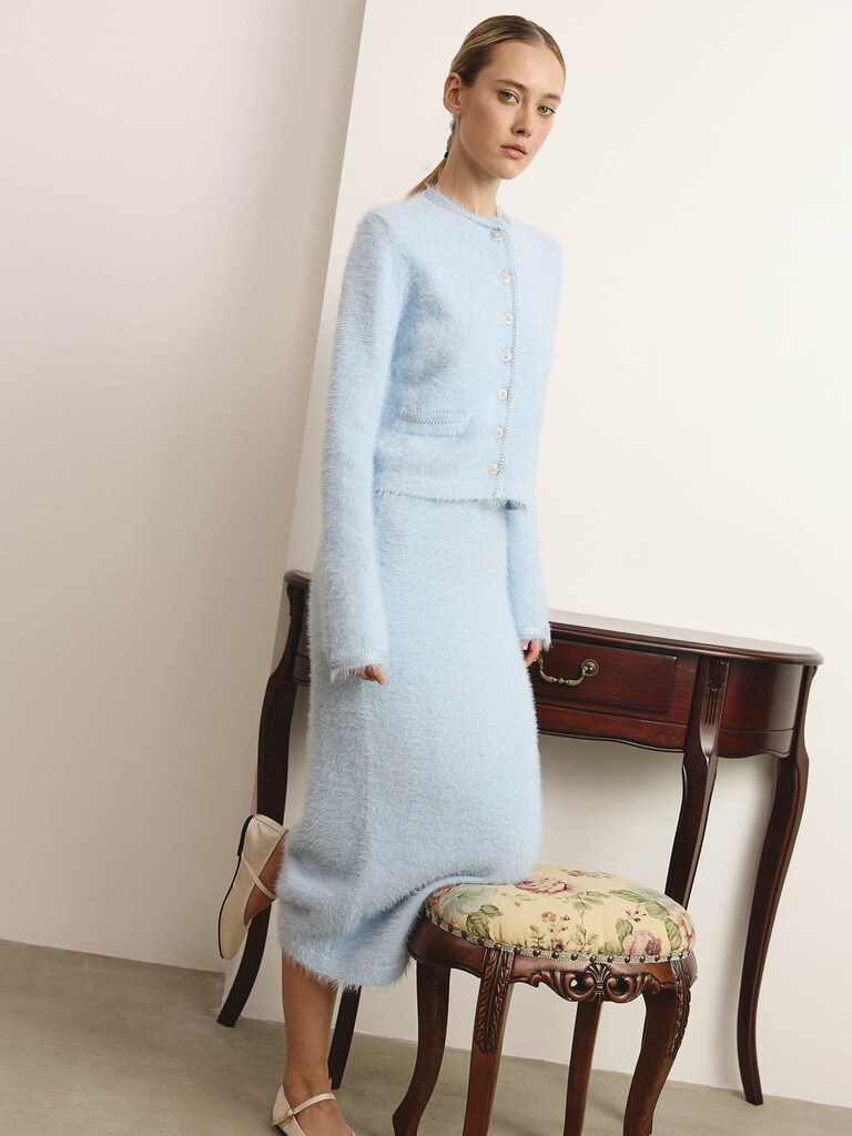 Jersey cardigan with fluffy pile