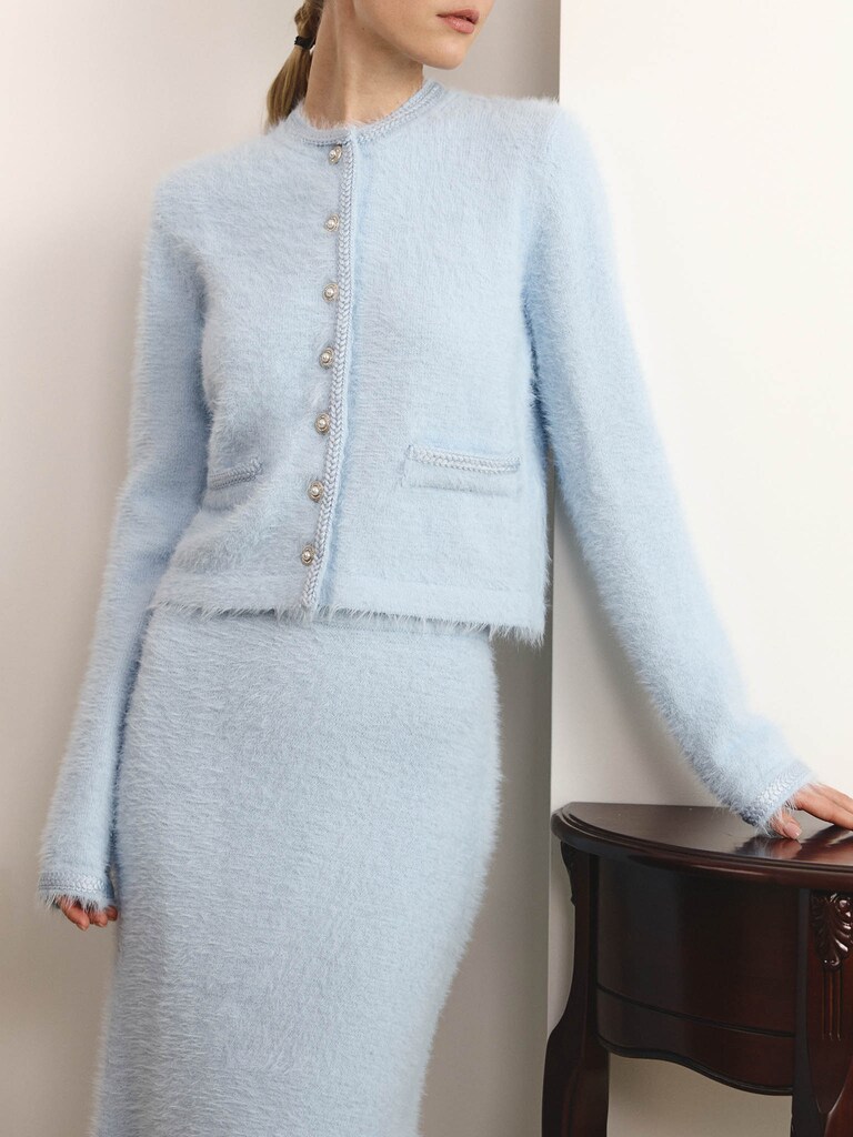 Jersey cardigan with fluffy pile