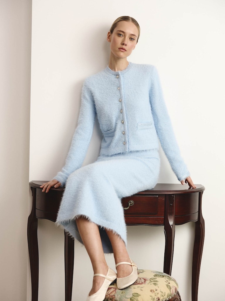 Jersey midi skirt with fluffy pile