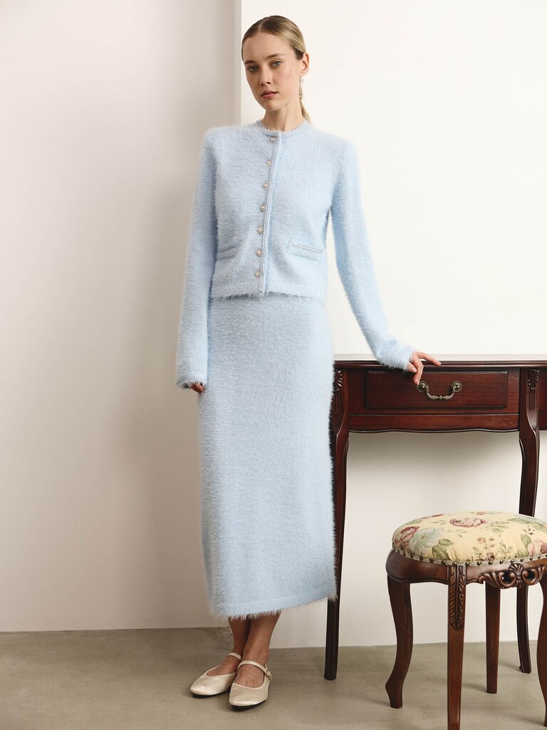 Jersey midi skirt with fluffy pile