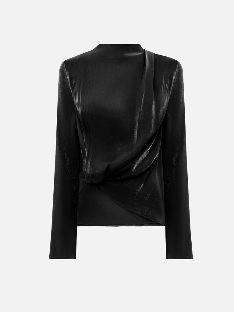Asymmetrical blouse in shiny fabric