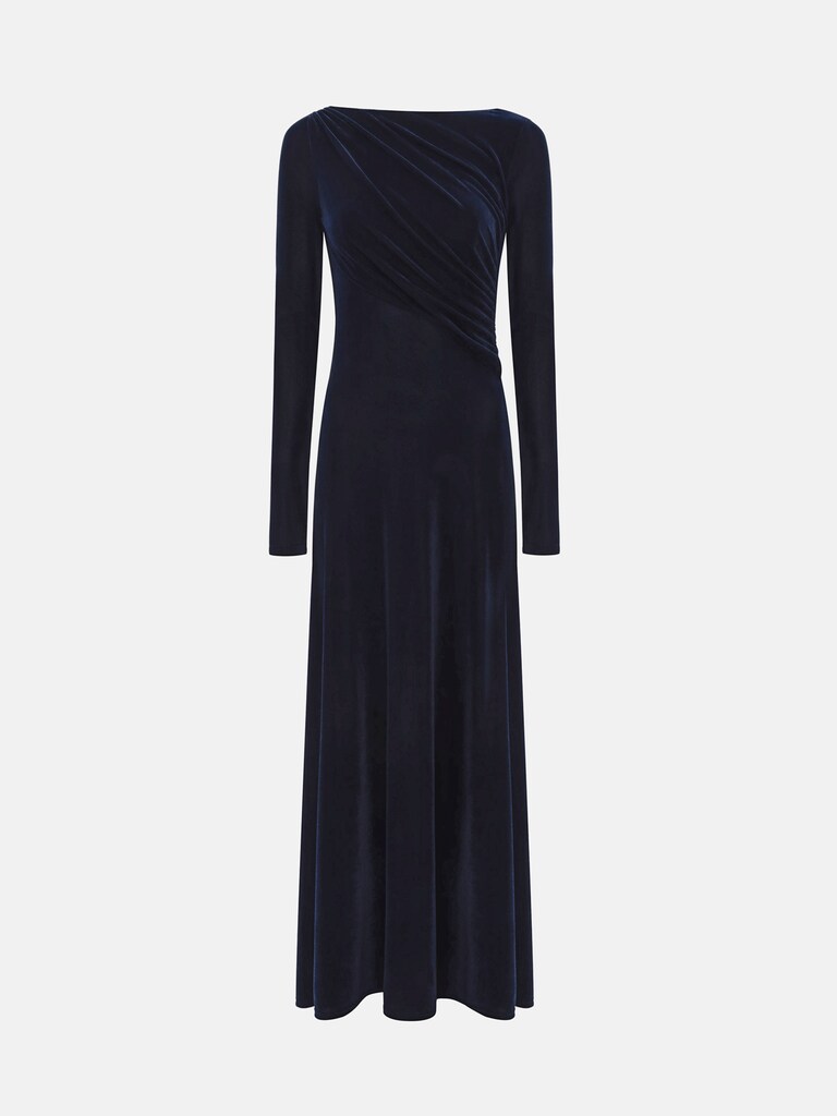Velvet maxi dress with long sleeves and open back