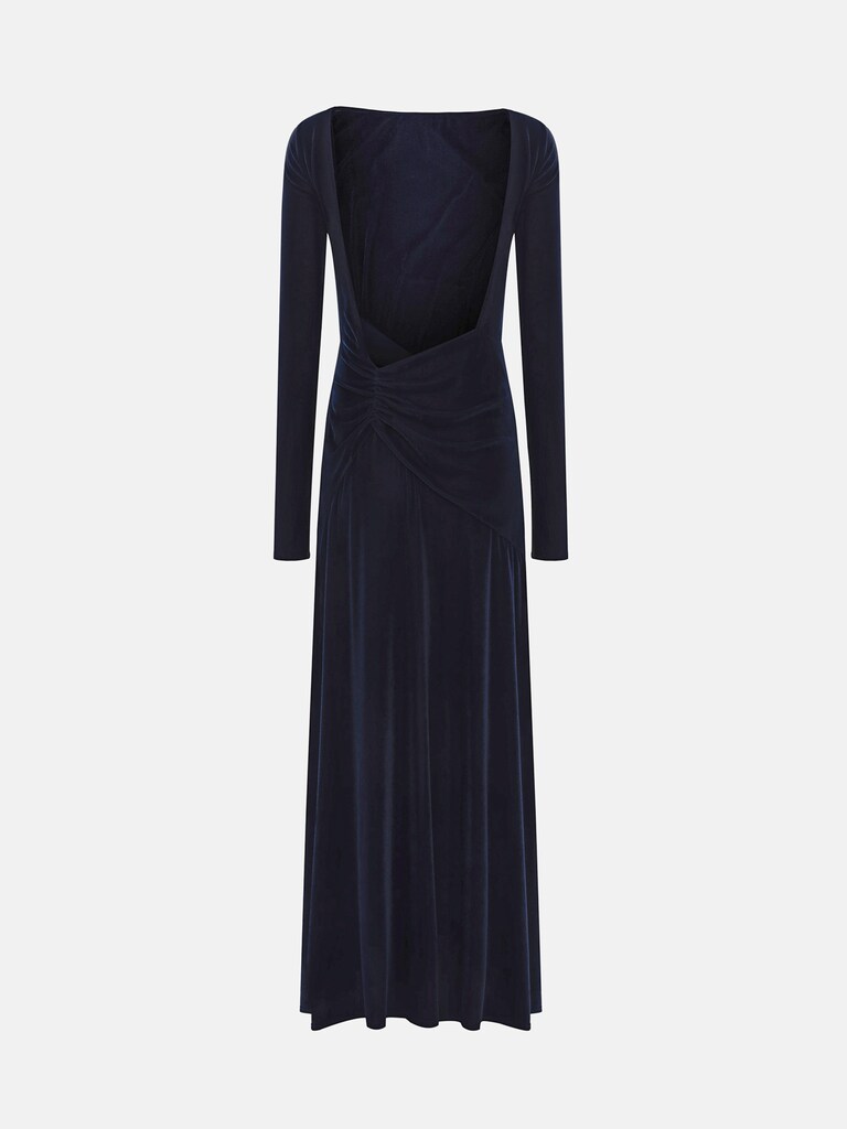 Velvet maxi dress with long sleeves and open back